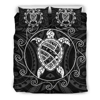 Hawaiian Map Turtle Wave Polynesian Bedding Set White White - Polynesian Pride