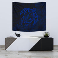 Hawaii Turtle Kanaka Map Hibiscus Poly Tapestry - Blue Wall Tapestry 75cm*90cm Blue - Polynesian Pride