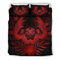 Hawaiian Owl Hibiscus Plumeria Polynesian Bedding Set - Red Red - Polynesian Pride