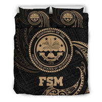 Polynesian Bedding Set - Federated States Of Micronesia Duvet Cover Set Gold Tribal Wave - Polynesian Pride