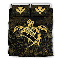 Hawaii Bedding Set - Hawaii Turtle Kanaka Golden Bedding Set Black - Polynesian Pride