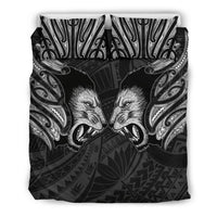 Double Lion Maori Tattoo Bedding Set New Zealand - White - Polynesian Pride
