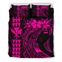 Hawaii Map Kanaka Polynesian Hula Girl Bedding Set - Pink Pink - Polynesian Pride