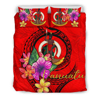 Vanuatu Polynesian Bedding Set - Floral With Seal Red - Polynesian Pride