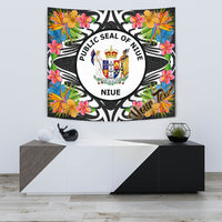 Niue Tapestrys - Custom Personalised Tropical Flowers Style Wall Tapestry - Niue Small 60" x 51" Black - Polynesian Pride