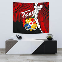 Tonga Polynesian Tapestry - Tribal Wave Tattoo Flag Color One Style Small 60" x 51" Red - Polynesian Pride