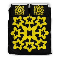 Hawaiian Bedding Set Royal Pattern - Black And Yellow - A1 Style Yellow - Polynesian Pride