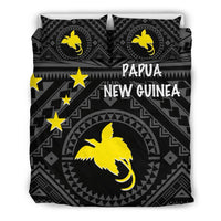 Papua New Guinea Bedding Set - Flag With Polynesian Patterns (Black) - Polynesian Pride