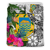 Tuvalu Custom Personalised Bedding Set White - Turle Plumeria Banana Leaf - Polynesian Pride