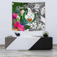 Pohnpei Custom Personalised Tapestry White - Turtle Plumeria Banana Leaf - Polynesian Pride