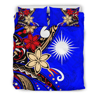 Marshall Islands Bedding Set - Tribal Flower With Special Turtles Blue Color - Polynesian Pride