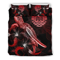 Tahiti Polynesian Bedding Set - Turtle With Blooming Hibiscus Red - Polynesian Pride