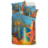 Hawaiian Hula Girl Sing In Aboriginal Village Aat Night Bedding Set - Polynesian Pride