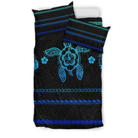 Hawaiian Turtle Hibiscus Black And Blue Bedding Set - Color Style - Polynesian Pride