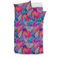 Hawaiian Tropical Exotic Leaves And Flowers On Geometrical Ornament Polynesian Bedding Set - Polynesian Pride