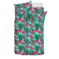 Hawaiian Tropical Strelitzia Heliconias Hibiscus Blue Background Polynesian Bedding Set - Polynesian Pride