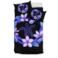 Hawaiian Plumeria HibiscusTurtle Polynesian Bedding Set Purple - Polynesian Pride