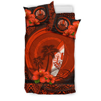 Tahiti Duvet Cover Set - Tahiti Coat Of Arms Hibiscus Coconut Tree - Polynesian Pride