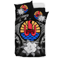 Tahiti Duvet Cover Set - Tahiti Flag & Gray Hibiscus - Polynesian Pride