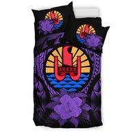 Tahiti Duvet Cover Set - Tahiti Flag & Purple Hibiscus - Polynesian Pride