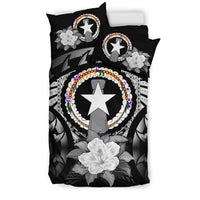 Northern Mariana Islands Duvet Cover Set - Northern Mariana Islands Flag & Gray Hibiscus - Polynesian Pride