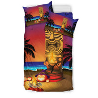 Hawaiian Tiki Halloween Sunset on Beach Polynesian Bedding Set - Polynesian Pride