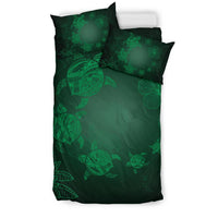Hawaiian Plumeria Hibiscus Turtle Under The Sea Polynesian Bedding Set Green - Polynesian Pride