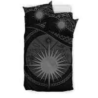 Marshall Island Duvet Cover Set - Marshall Island Coat Of Arms & Flag Black - Polynesian Pride