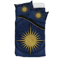 Marshall Island Duvet Cover Set - Marshall Island Coat Of Arms & Flag Dark Blue - Polynesian Pride
