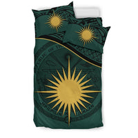 Marshall Island Duvet Cover Set - Marshall Island Coat Of Arms & Flag Green - Polynesian Pride