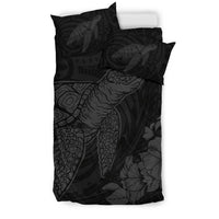 Hawaiian Hibiscus Memory Turtle Polynesian Bedding Set Gray - Polynesian Pride