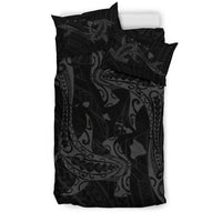 Hawaiian Map Hamerhead Shark Yin Yang Polynesian Bedding Set - Gray - Polynesian Pride