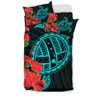 Hawaiian Map Sea Turtle Waves Hibiscus Polynesian Bedding Set - Polynesian Pride