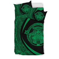 Hawaiian Madame Pele Kanaka Plumeria Polynesian Bedding Set Circle Style Green - Polynesian Pride