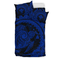 Hawaiian Map Kanaka Honu Hibiscus Blue Globular Polynesian Bedding Set - Polynesian Pride