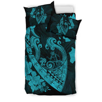 Hawaiian Fish Hook Hibiscus Banzai Surfing Polynesian Bedding Set Blue - Polynesian Pride
