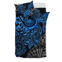 American Samoa Polynesian Duvet Cover Set - Blue Hibiscus Turtle Flowing - Polynesian Pride