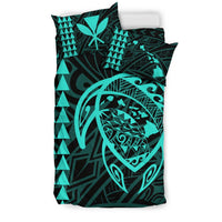 Hawaiian Map Kakau Turtle Kanaka Polynesian Bedding Set - Turquoise - Polynesian Pride