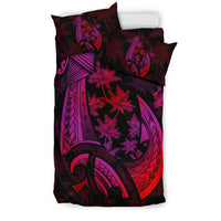 Hawaiian Map Palm Trees Fish Hook Polynesian Bedding Set Colorful Red - Polynesian Pride