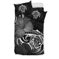 Hawaiian Map Turtle Hibiscus Divise White Polynesian Bedding Set - Polynesian Pride