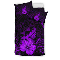 Hawaiian Map Heart Turtle Tattoo Hibiscus Polynesian Bedding Set - Purple - Polynesian Pride