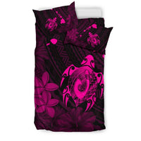 Hawaiian Map Turtle Plumeria Hibiscus Fish Hook Polynesian Bedding Set Pink - Polynesian Pride