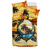Hawaiian Turtle Plumeria Coconut Tree Polynesian Bedding Set Gold - Polynesian Pride