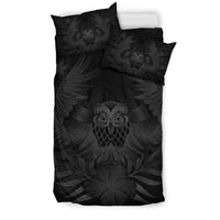 Hawaiian Owl Hibiscus Plumeria Polynesian Bedding Set - Gray - Polynesian Pride