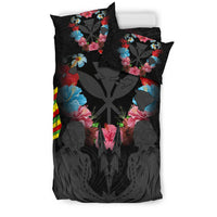 Hawaii Map Kanaka Two Men Holding Flag Bedding Set - AH - Grey - Polynesian Pride