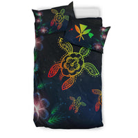 Hawaii Map Turtle Plumeria Galaxy Dark Blue - Bedding Set AH - Polynesian Pride