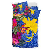 Papua New Guinea Bedding Set - Hibiscus Polynesian Pattern Blue Version - Polynesian Pride
