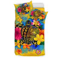 American Samoa Polynesian Bedding Set - Turtle with Plumeria and Hibiscus - Polynesian Pride