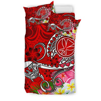 Hawaii Bedding Set - Turtle Plumeria Polynesian Tattoo Red Color - Polynesian Pride