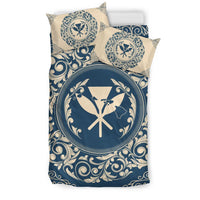 Hawaii Map Classic Floral Bedding Set Blue - Polynesian Pride